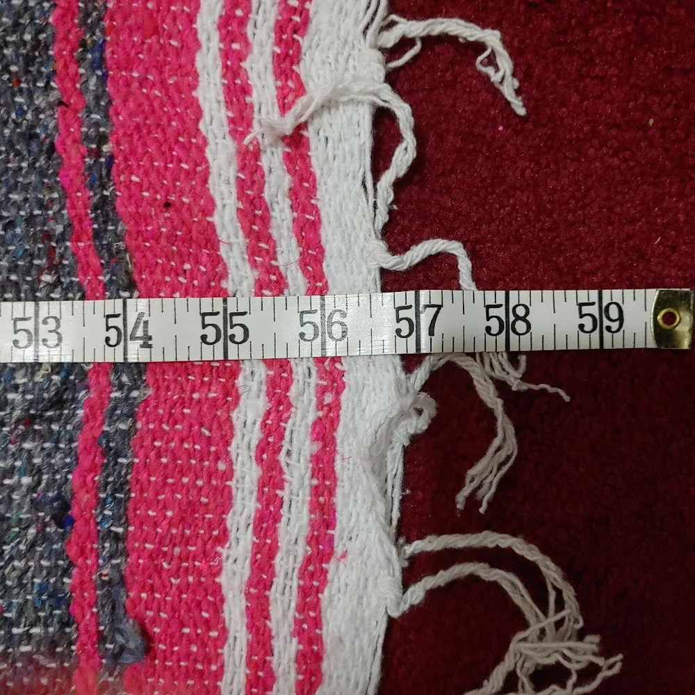 Frank's Textiles Falsa Zarape Woven Blanket, Pink, White & Black Fringe, C01